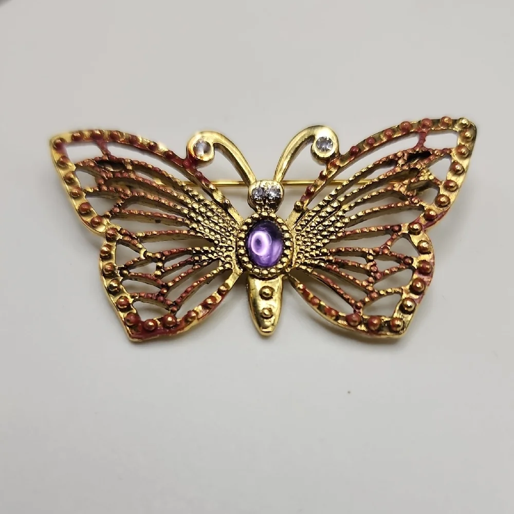 Elegant‎ Gold and Purple Butterfly Brooch